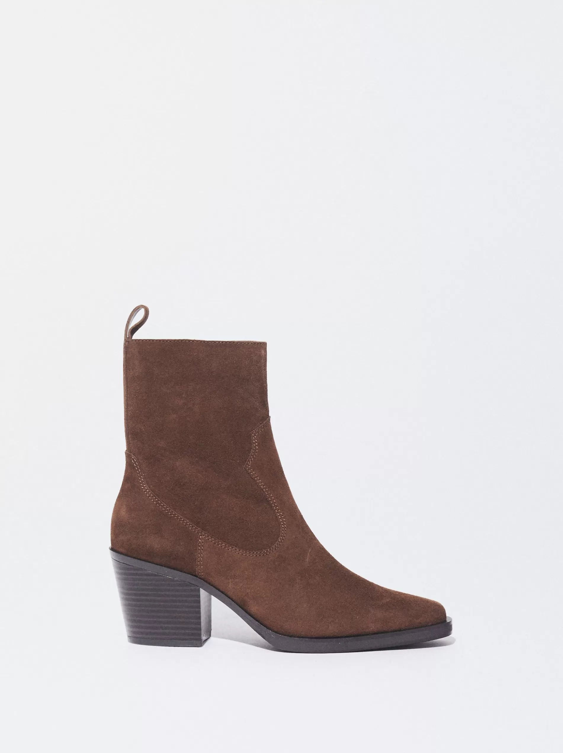 Boots and Ankle Boots<Parfois Cowboy Leather Ankle Boots With Heels Brown