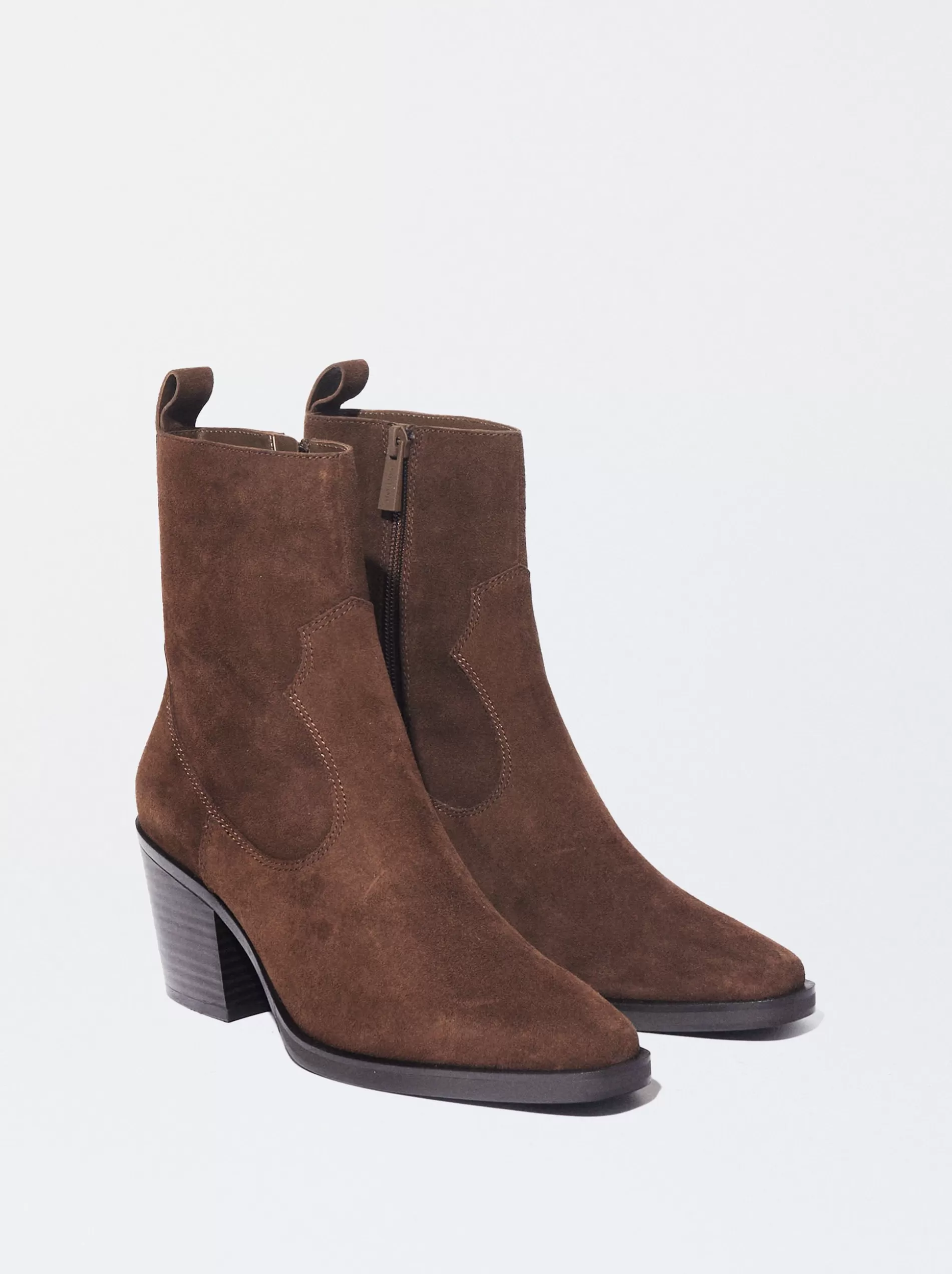 Boots and Ankle Boots<Parfois Cowboy Leather Ankle Boots With Heels Brown