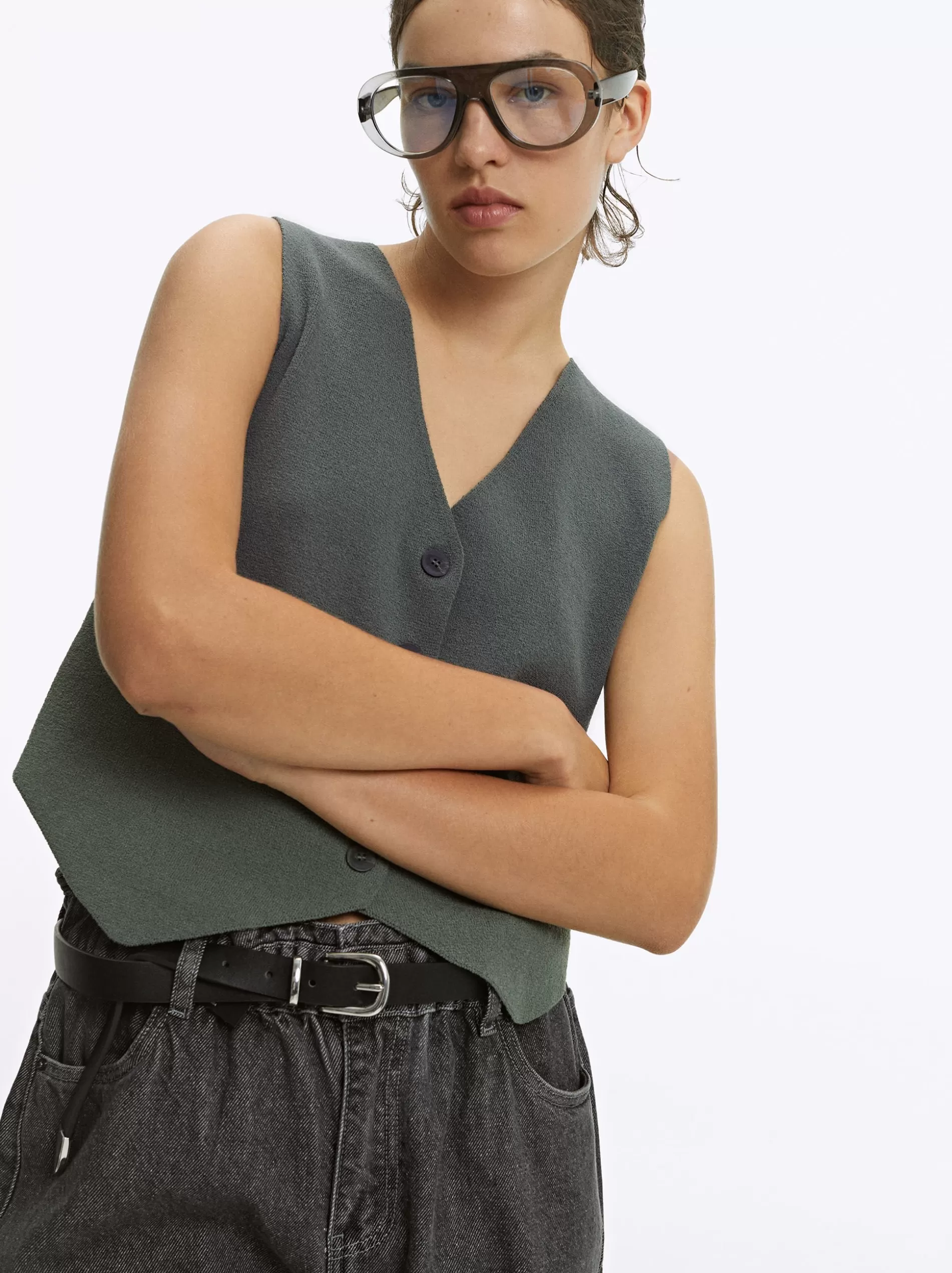 Knitwear&Essentials | Knitwear&Tops and T-Shirts<Parfois Knitted V-Neck Vest Green