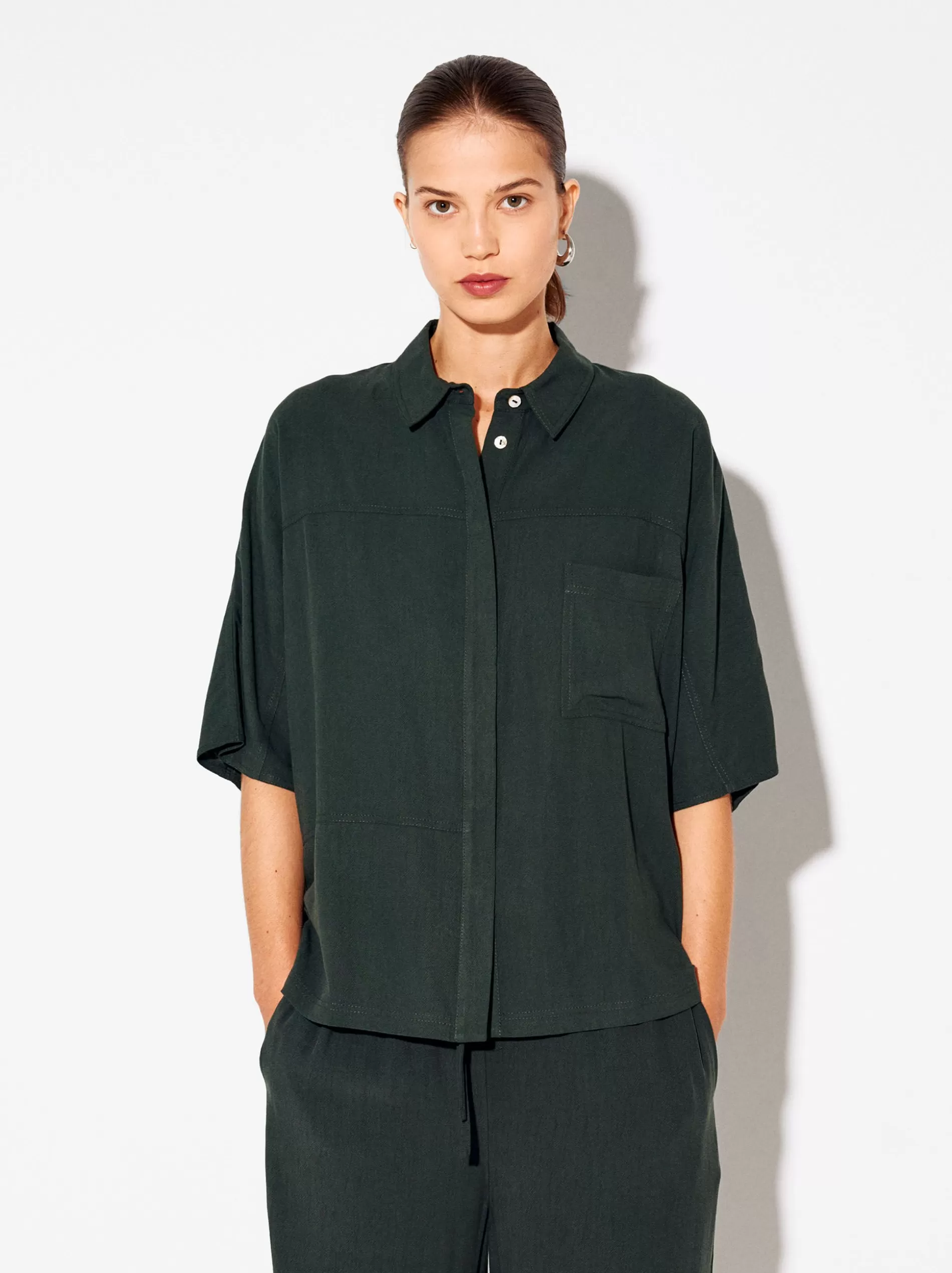 Knitwear&Essentials | Shirts<Parfois Lyocell Shirt Green