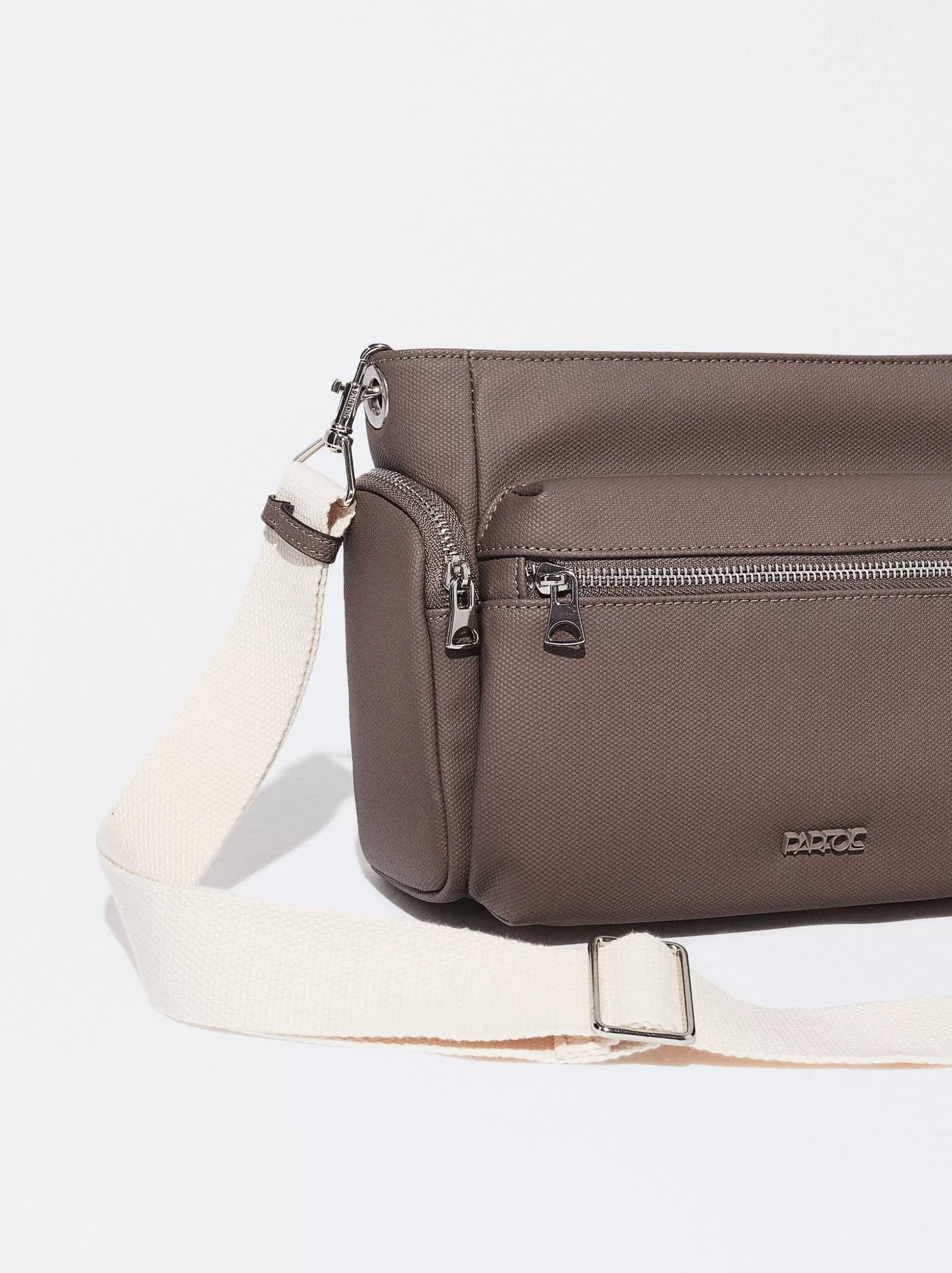 Crossbody Bags | Handbags<Parfois Multi-Pocket Nylon-Effect Crossbody Bag Brown