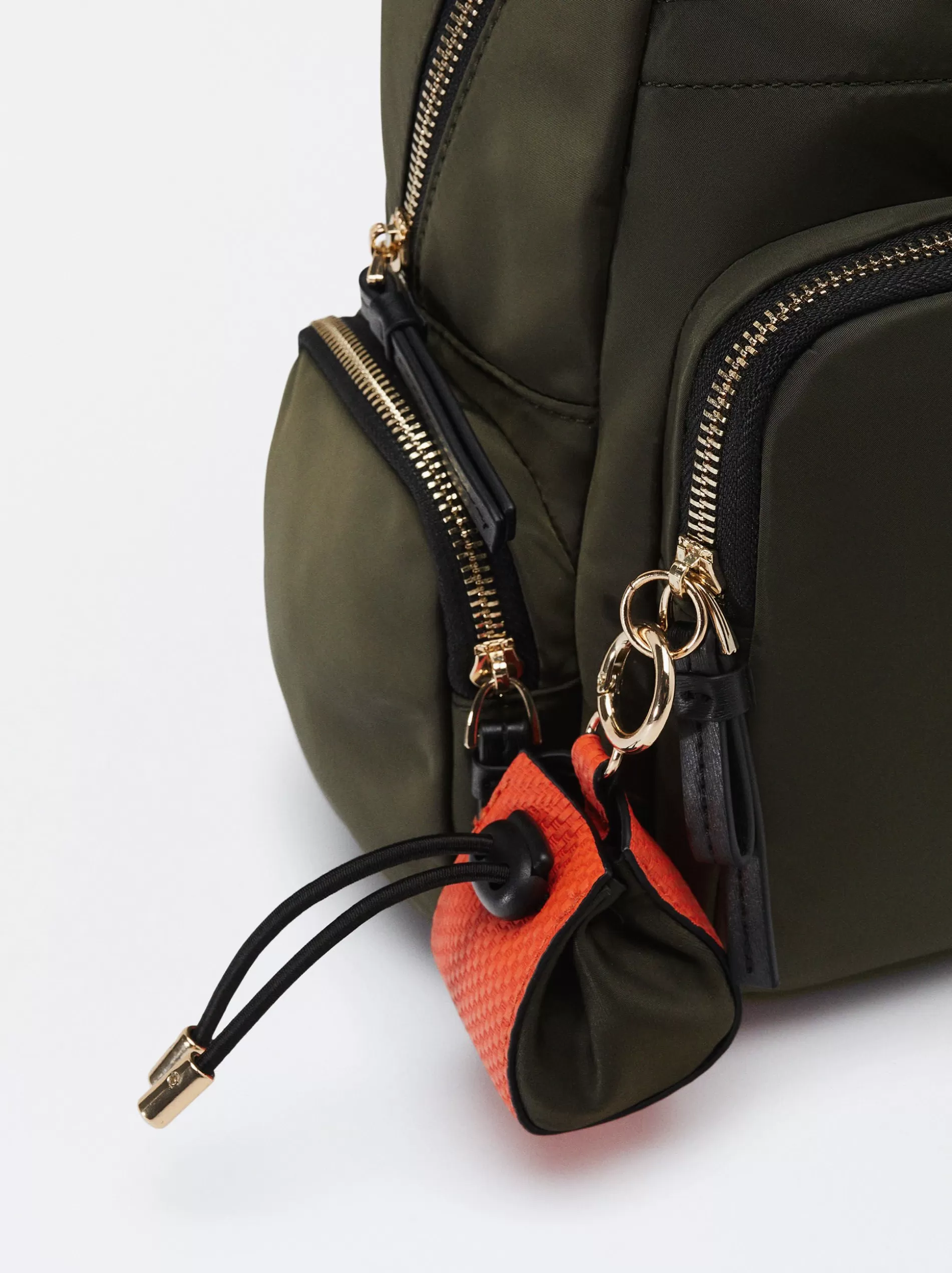 Backpacks<Parfois Nylon Backpack With Pendant Khaki