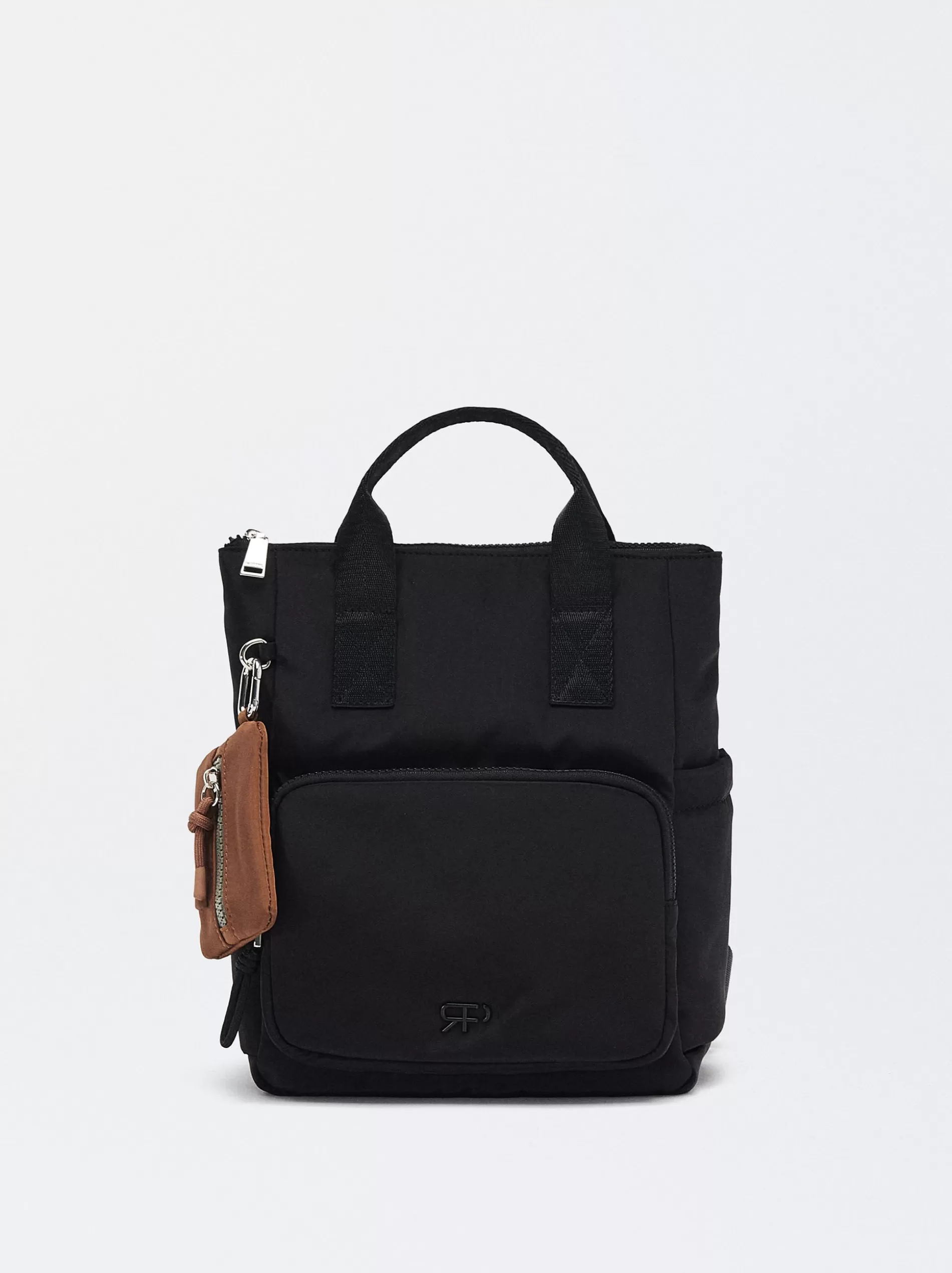 Backpacks<Parfois Nylon Backpack With Pendant Black