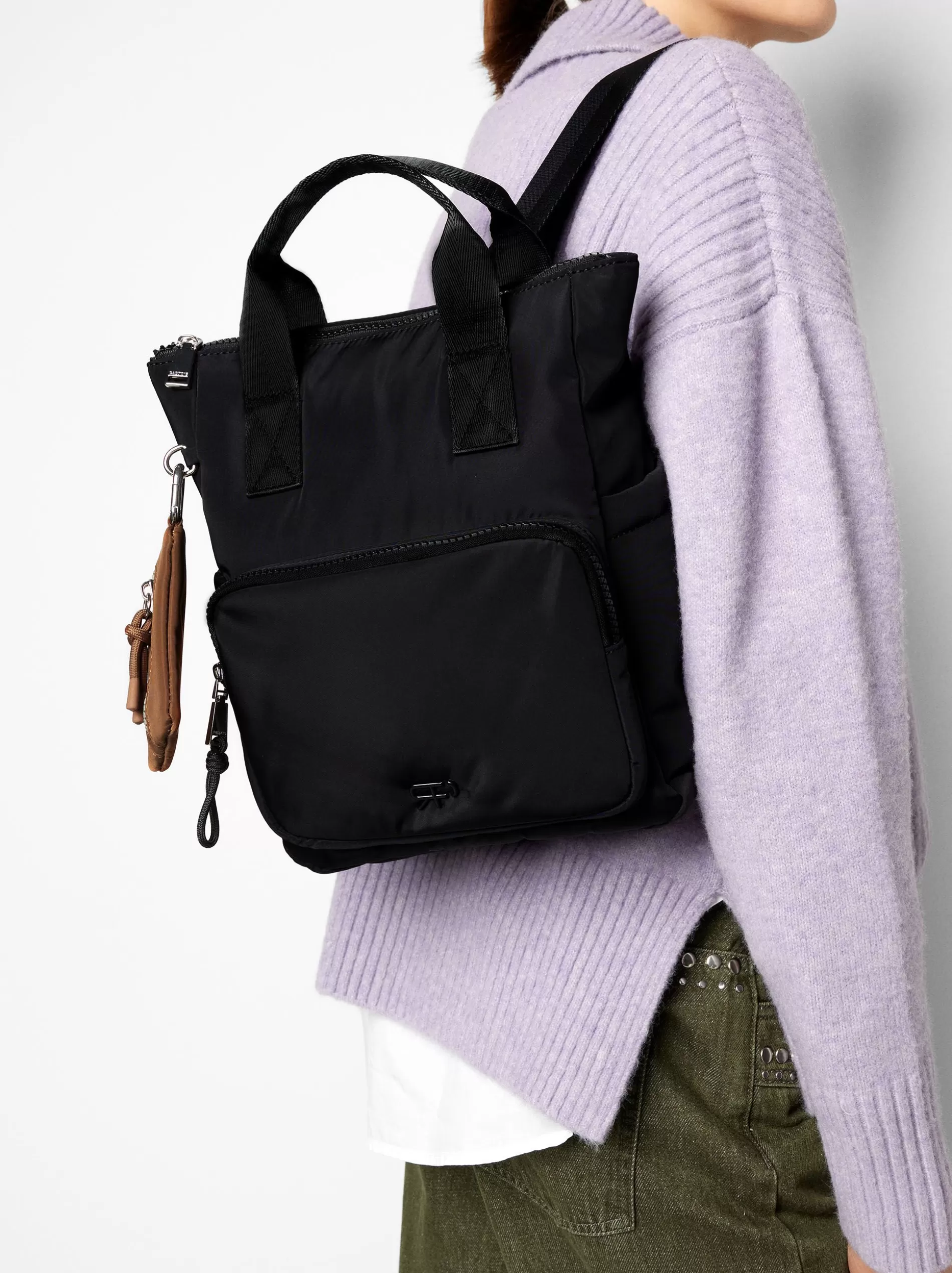 Backpacks<Parfois Nylon Backpack With Pendant Black