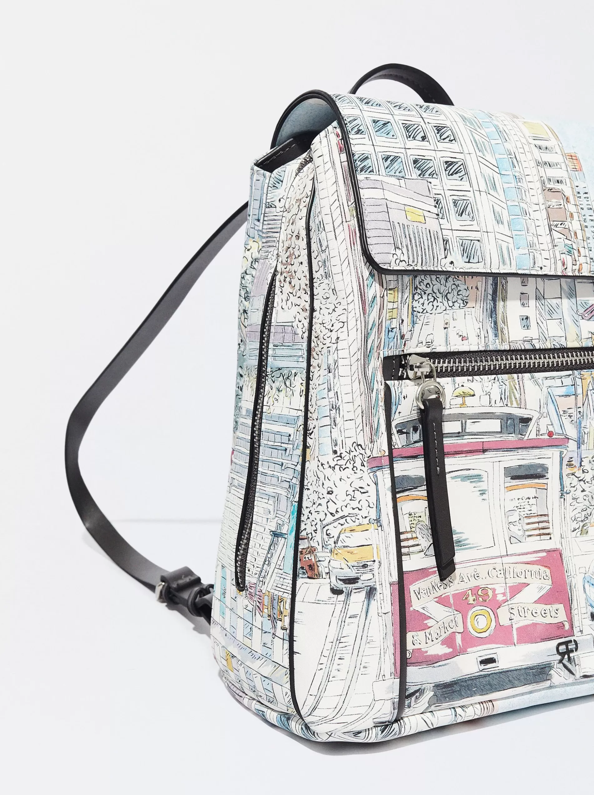 Backpacks<Parfois Nylon-Effect Printed Backpack Grey