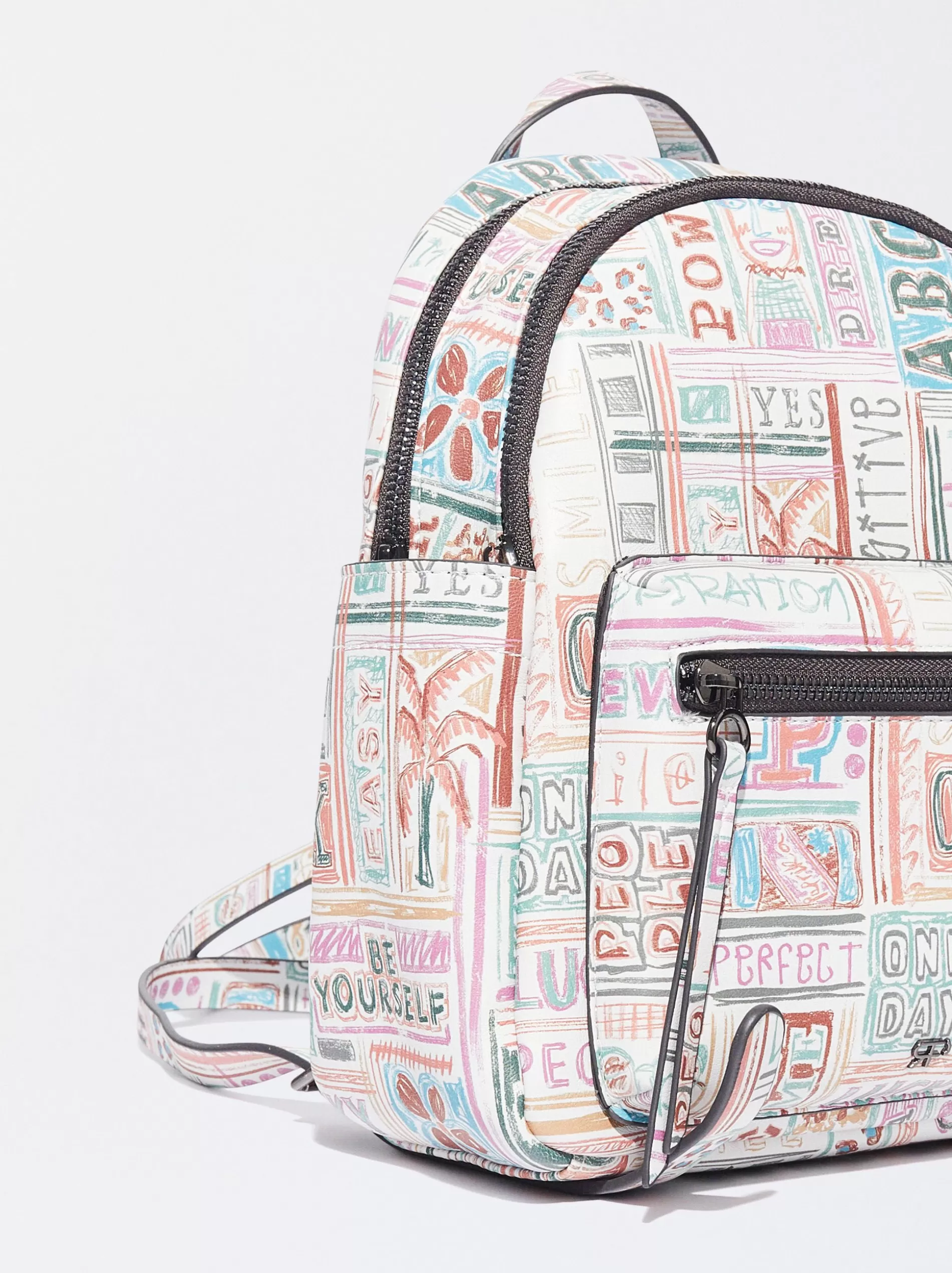 Backpacks<Parfois Printed Backpack White